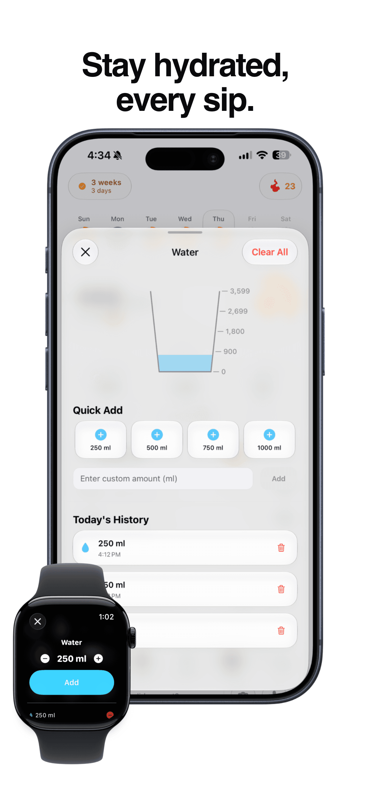 Water Tracker — Log your water intake and make sure you stay hydrated.